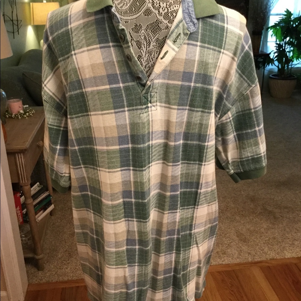 GREEN/BLUE/TAN CHECKED POLO SHIRT 🌟
